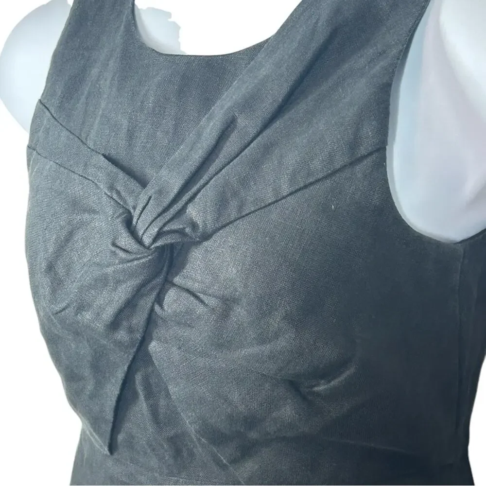 J.Crew Irish Linen Sheath Dress Black Draped Knot Work Cocktail Size 6